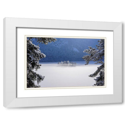 Fog Over Frozen Lake White Modern Wood Framed Art Print with Double Matting by Maier, Norbert