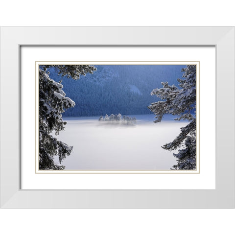 Fog Over Frozen Lake White Modern Wood Framed Art Print with Double Matting by Maier, Norbert
