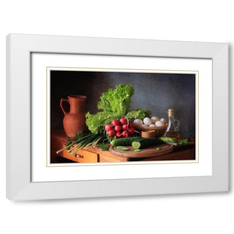Still Life With Vegetables White Modern Wood Framed Art Print with Double Matting by Skorokhod, Tatyana