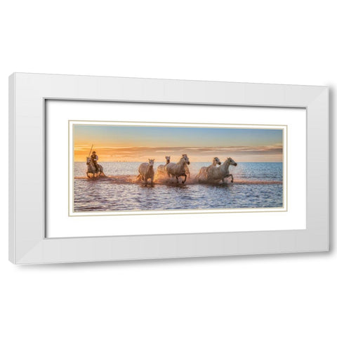 Camargue Horses Ii White Modern Wood Framed Art Print with Double Matting by Figueras Barranco, Antoni