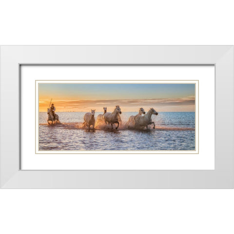 Camargue Horses Ii White Modern Wood Framed Art Print with Double Matting by Figueras Barranco, Antoni