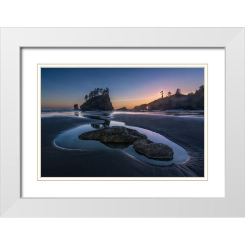 Twilight At Second Beach White Modern Wood Framed Art Print with Double Matting by Luo, Donald