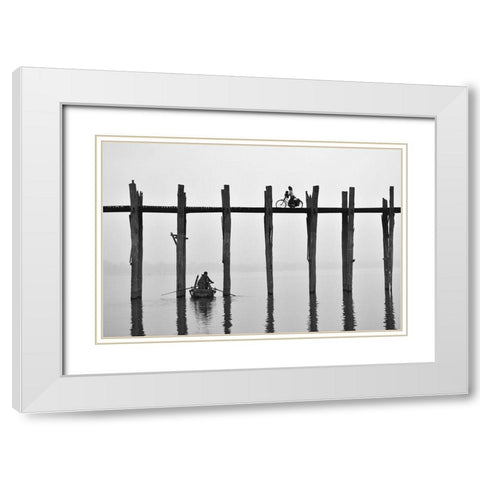 U Bein Bridge (Myanmar) White Modern Wood Framed Art Print with Double Matting by Intarob, Sarawut