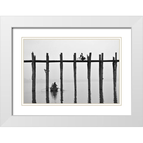 U Bein Bridge (Myanmar) White Modern Wood Framed Art Print with Double Matting by Intarob, Sarawut