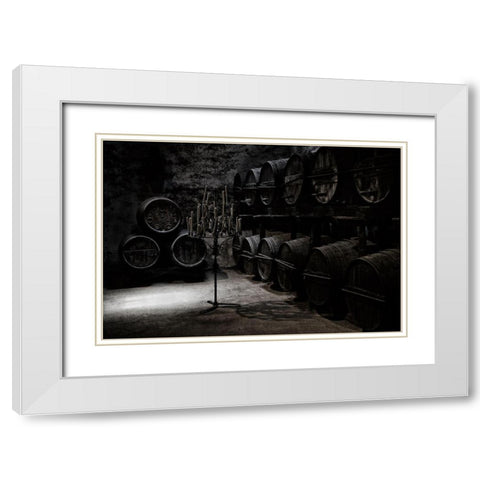 The Dark Atmosphere Of An Old Wine Cellar White Modern Wood Framed Art Print with Double Matting by Hawerkamp, Hans-Wolfgang