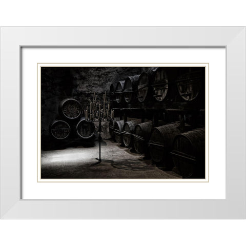The Dark Atmosphere Of An Old Wine Cellar White Modern Wood Framed Art Print with Double Matting by Hawerkamp, Hans-Wolfgang
