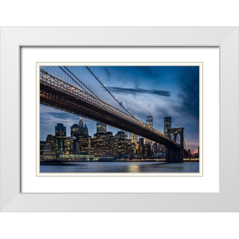 Manhattan From Dumbo White Modern Wood Framed Art Print with Double Matting by Ozmen, Ilker