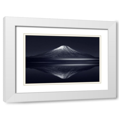 Reflection Mt. Fuji White Modern Wood Framed Art Print with Double Matting by Suzuki, Takashi