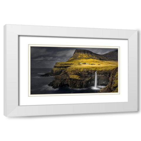 Mulafossur Waterfall White Modern Wood Framed Art Print with Double Matting by Chan, Mozart