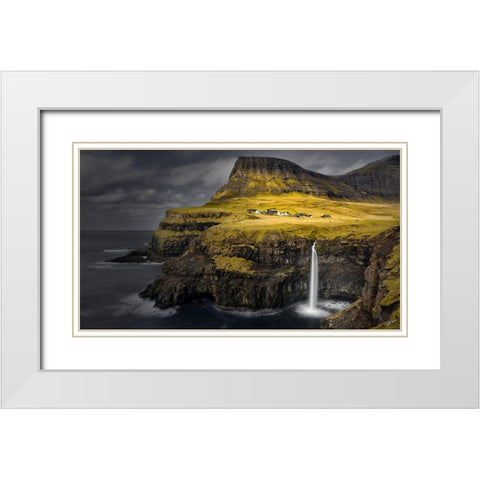 Mulafossur Waterfall White Modern Wood Framed Art Print with Double Matting by Chan, Mozart
