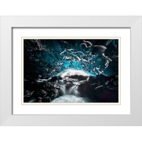Blue Glacier Cave White Modern Wood Framed Art Print with Double Matting by Zhu, Hua