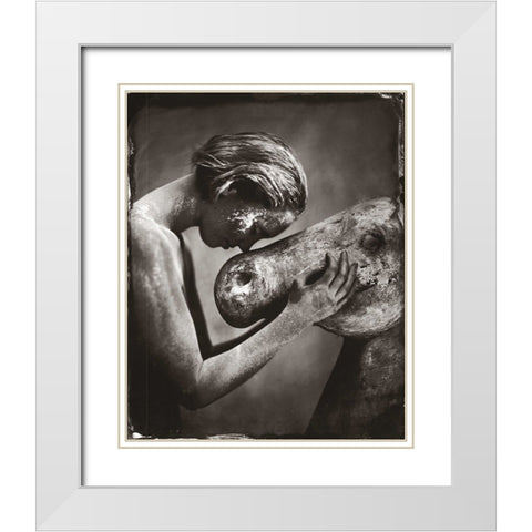 Josette With Donkey White Modern Wood Framed Art Print with Double Matting by van Hal, Peter