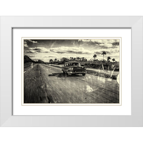 Taxi Havana White Modern Wood Framed Art Print with Double Matting by Limbach, Marc