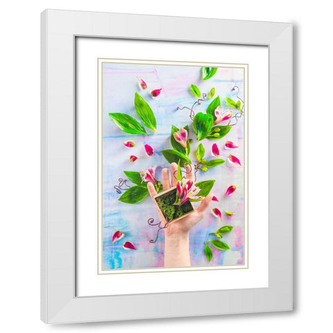Hand Full Of Spring White Modern Wood Framed Art Print with Double Matting by Belenko, Dina