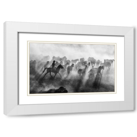 Wild Horses White Modern Wood Framed Art Print with Double Matting by Bedir, Mehmet
