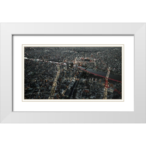 Red Line In The Dark Tokyo. White Modern Wood Framed Art Print with Double Matting by Chiriaco, Carmine