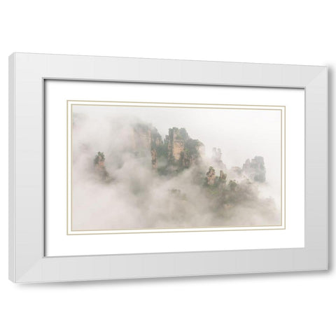 The Foggy Peaks White Modern Wood Framed Art Print with Double Matting by Hua, David