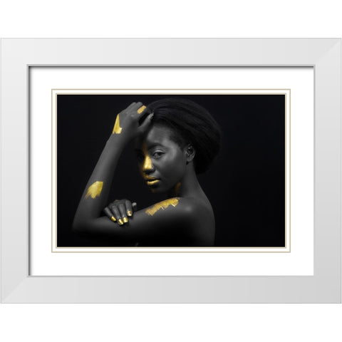 Breaking Through - Black And Gold 1 White Modern Wood Framed Art Print with Double Matting by NSPD Studios