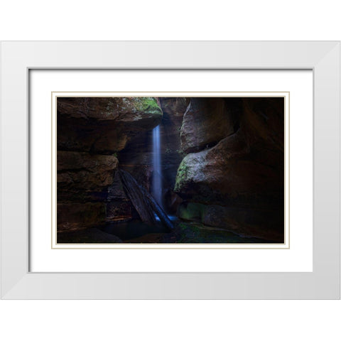 Blue Mountains Waterfall White Modern Wood Framed Art Print with Double Matting by Zhang, Yan