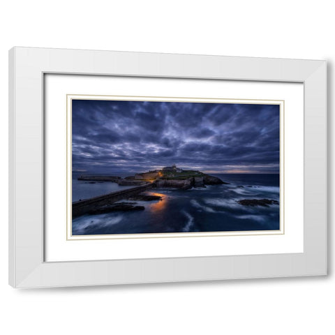 Ultimas Luces En El Faro White Modern Wood Framed Art Print with Double Matting by Maseda Varela, Alfonso