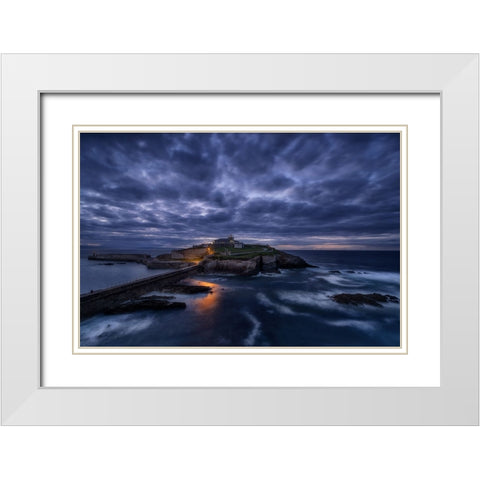 Ultimas Luces En El Faro White Modern Wood Framed Art Print with Double Matting by Maseda Varela, Alfonso