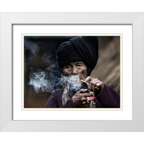 Smoking 2 White Modern Wood Framed Art Print with Double Matting by Eichelberg, Amnon