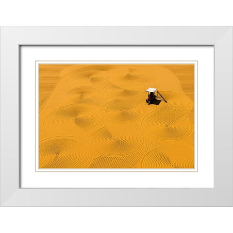 Bulgur Drying White Modern Wood Framed Art Print with Double Matting by Karakaya, Melih