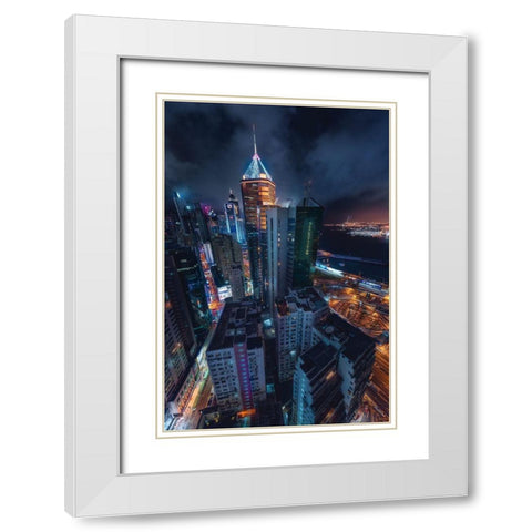 Flying Hong Kong White Modern Wood Framed Art Print with Double Matting by De La, Javier