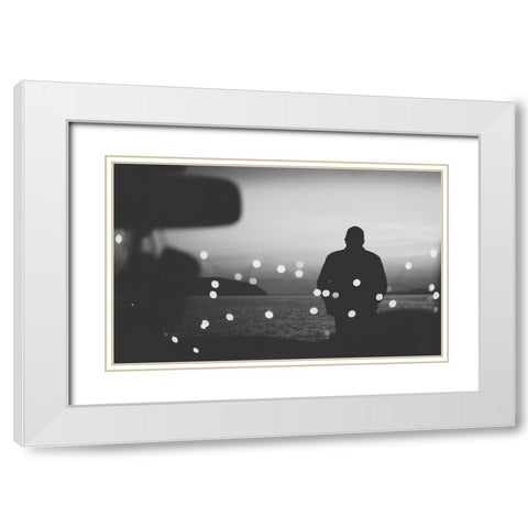 Silhouette Traveler On The Background Of The Water In Evening White Modern Wood Framed Art Print with Double Matting by Sumarokov, Aleksandr