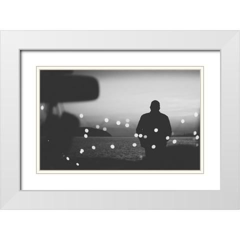 Silhouette Traveler On The Background Of The Water In Evening White Modern Wood Framed Art Print with Double Matting by Sumarokov, Aleksandr