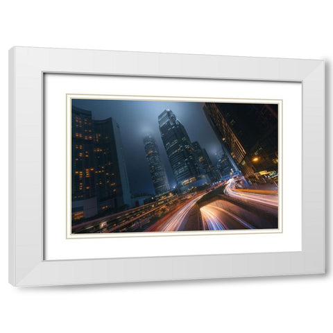 Driving Hong Kong White Modern Wood Framed Art Print with Double Matting by De La, Javier