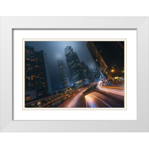 Driving Hong Kong White Modern Wood Framed Art Print with Double Matting by De La, Javier