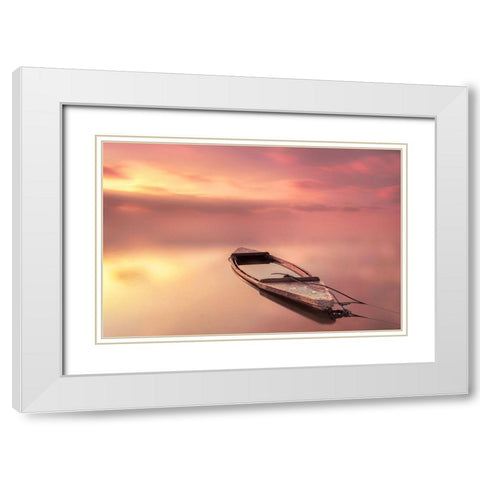 The Boat White Modern Wood Framed Art Print with Double Matting by Guerola, Joaquin