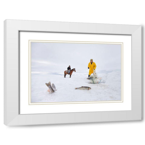 Fisherman White Modern Wood Framed Art Print with Double Matting by Ari, Nese