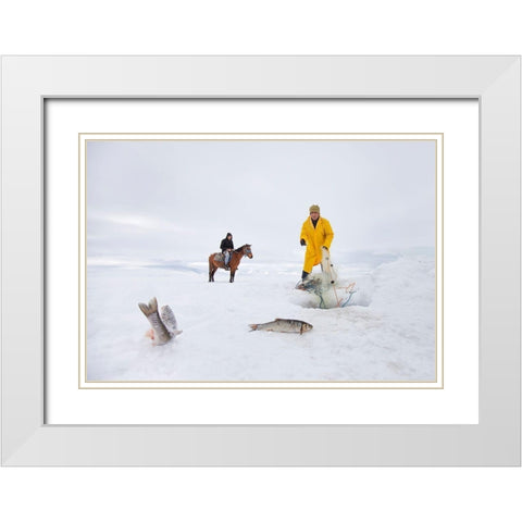 Fisherman White Modern Wood Framed Art Print with Double Matting by Ari, Nese