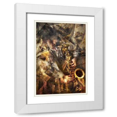 Jazz White Modern Wood Framed Art Print with Double Matting by Kiciak, Christophe