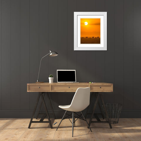 Elephants At Sunset White Modern Wood Framed Art Print with Double Matting by Taylor, Ted