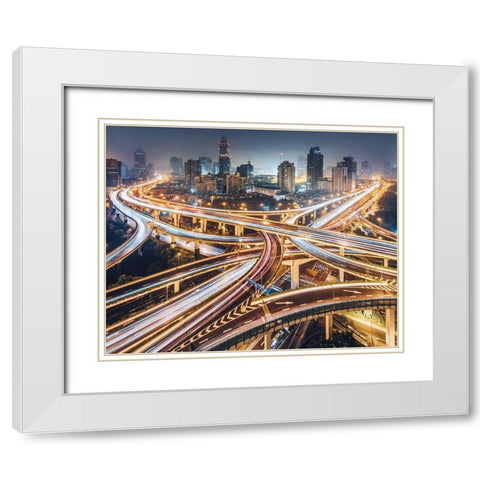 Composition Of The City White Modern Wood Framed Art Print with Double Matting by Jiang, Kevin