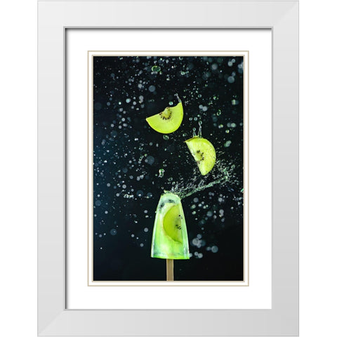 Action Kiwi Popsicle White Modern Wood Framed Art Print with Double Matting by Belenko, Dina