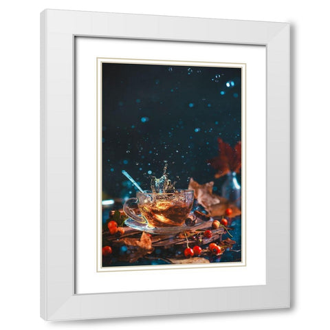 Autumn Teatime White Modern Wood Framed Art Print with Double Matting by Belenko, Dina