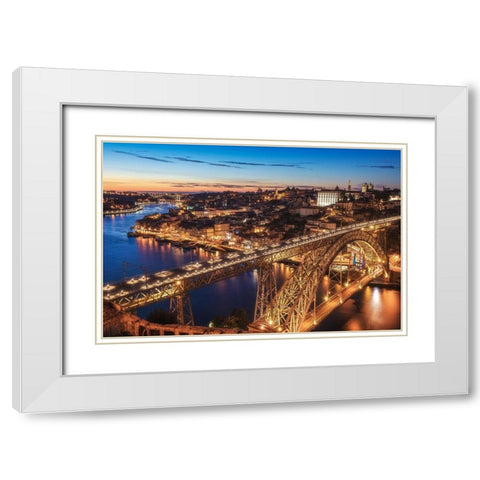 Portugal - Porto Blue Hour White Modern Wood Framed Art Print with Double Matting by Claude Castor, Jean