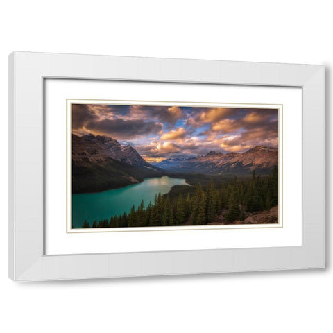 Peyto Lake At Dusk White Modern Wood Framed Art Print with Double Matting by Zheng, Michael