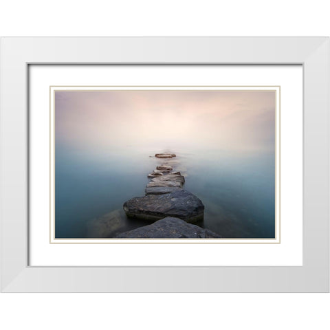 Stones White Modern Wood Framed Art Print with Double Matting by Guerola, Joaquin