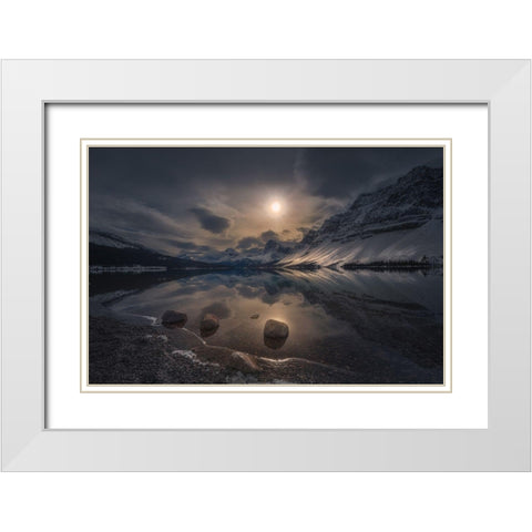 Moody Lake White Modern Wood Framed Art Print with Double Matting by Wangqian, Jerry