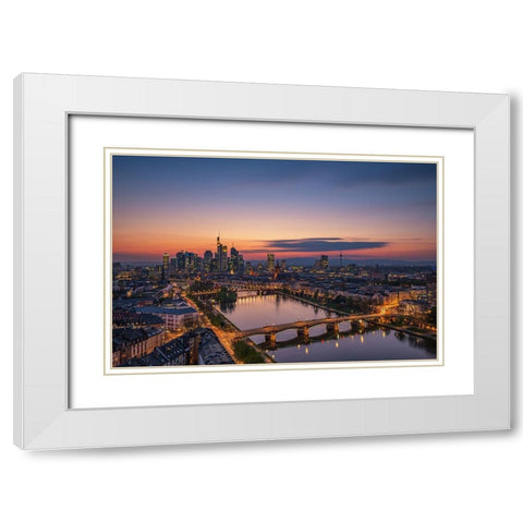 Frankfurt Skyline At Sunset White Modern Wood Framed Art Print with Double Matting by Oelschlegel, Robin