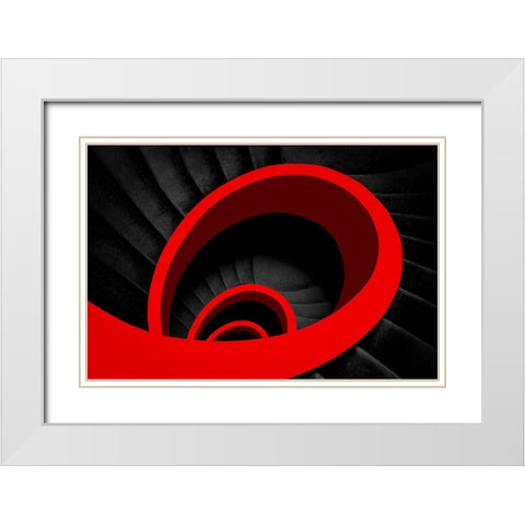 A Red Spiral White Modern Wood Framed Art Print with Double Matting by Schuster, Inge