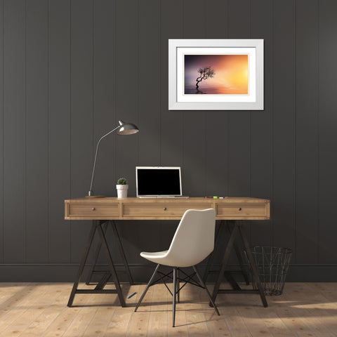 Tree At Lake White Modern Wood Framed Art Print with Double Matting by Hamiti, Bess