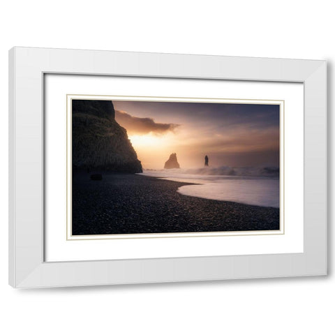 Reynisfjara Sunrise White Modern Wood Framed Art Print with Double Matting by Ruiz Dueso, Jorge