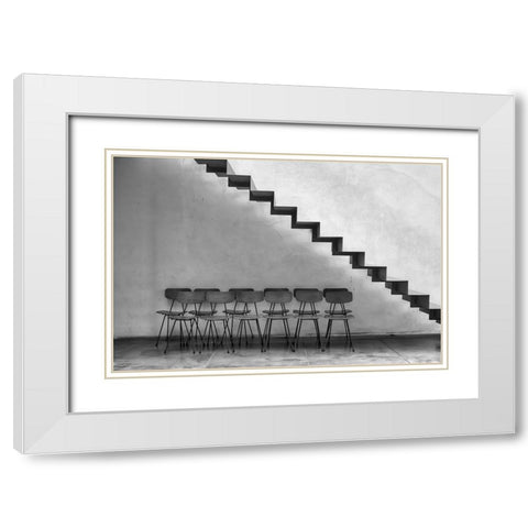 Chairs Tucked In White Modern Wood Framed Art Print with Double Matting by Erkmen, Ugur
