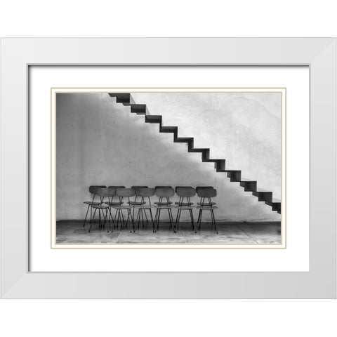 Chairs Tucked In White Modern Wood Framed Art Print with Double Matting by Erkmen, Ugur
